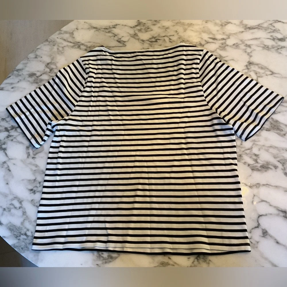 NWT J.Crew Striped Short Sleeve Top CH015 Dark Indigo Blue White Size 2X - Picture 5 of 6